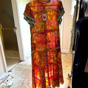 CeliaB Orange Red Tiered Maxi Sundress